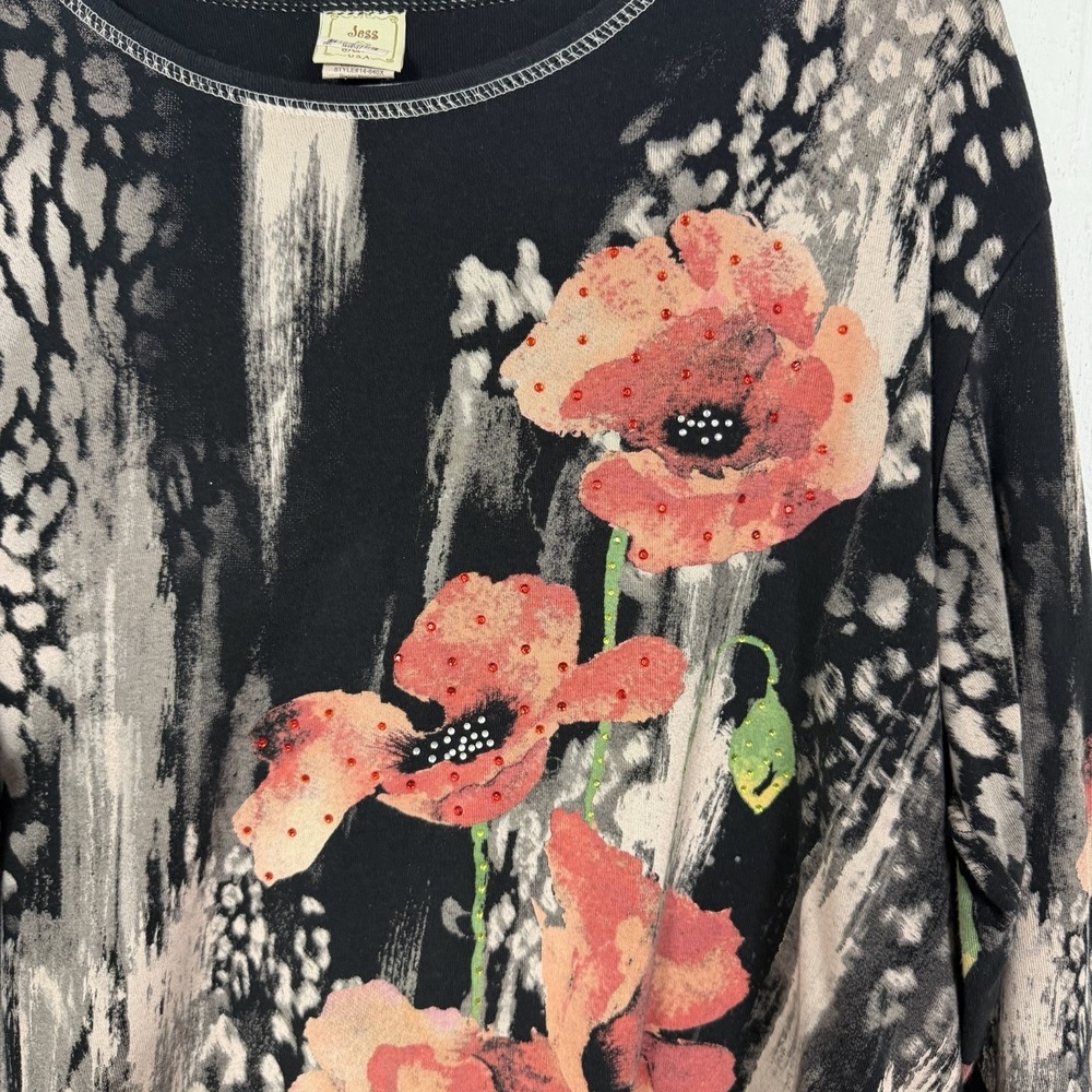 Jess & Jane Top Sparkly Gems Floral Bloom Core Artsy Art-to-Wear Maximalist 1X - Picture 5 of 13